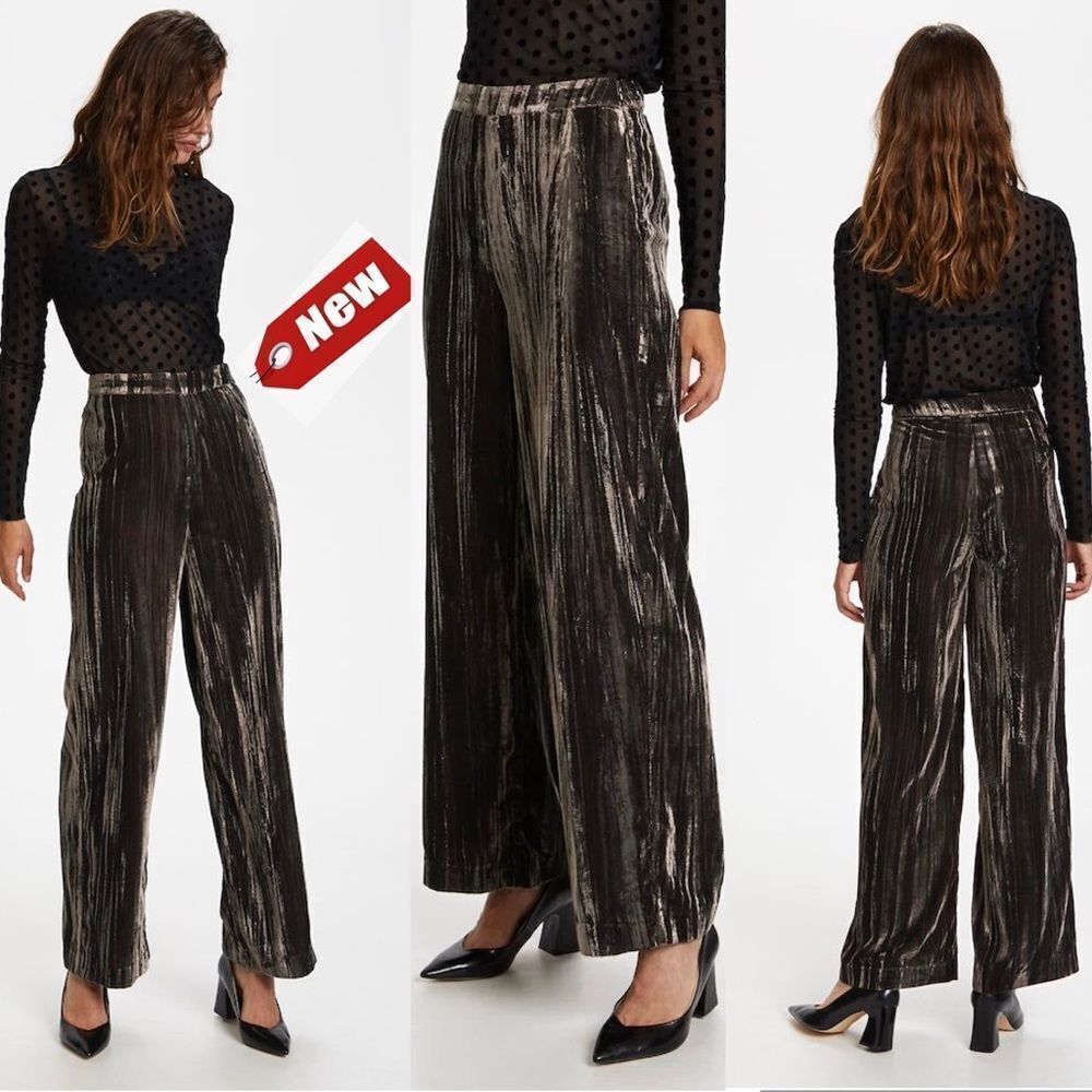 soaked IN LUXURY Brown SLEMIKO PANTS-KNITTED velvet Sz m